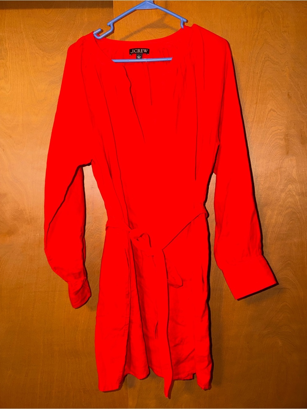 J. Crew Bright Red Long Sleeve Wrap Dress with Self-Tie